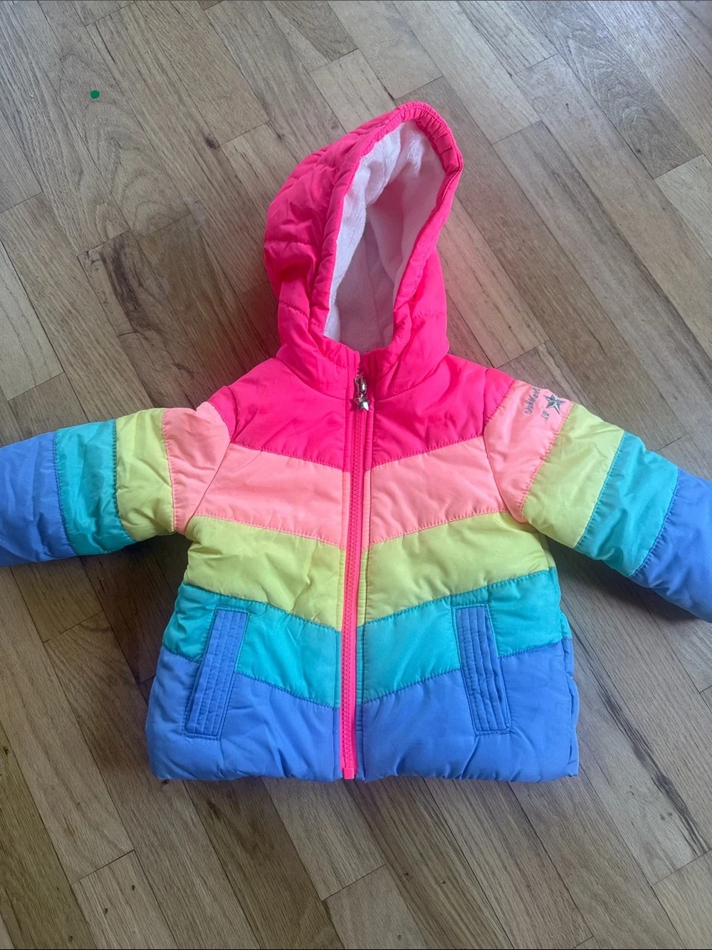 OshKosh B'gosh Neon Pink and Coral Colorblock Toddler Jacket